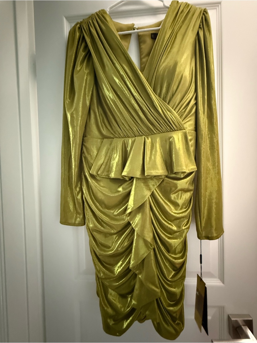 Shimmery Metallic Draped V-Neck Cocktail Dress NWT